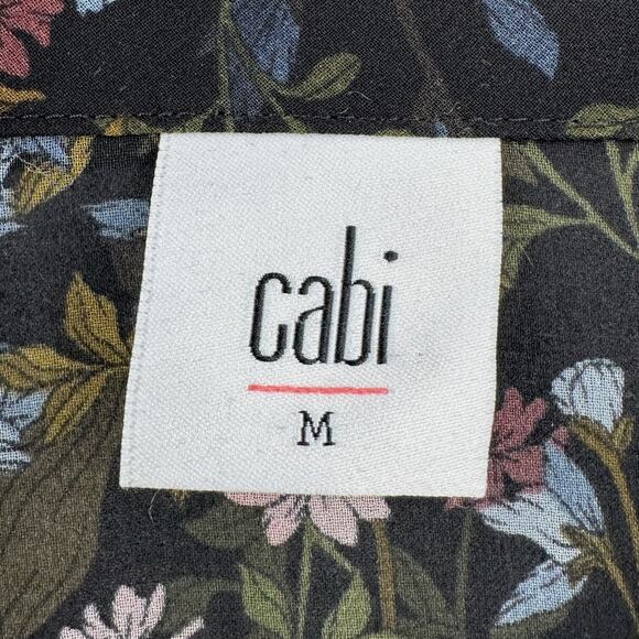 Cabi Floret Sheer Black Long Sleeve Floral‎ Ruffle Collar Button Up Shirt Medium - Picture 3 of 7